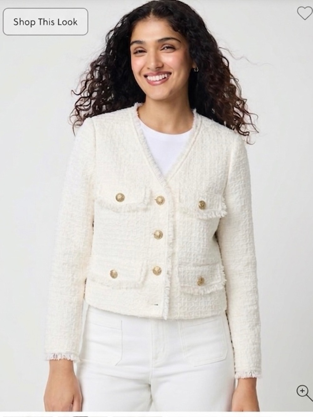 NWT $228 J. Crew Cropped Ivory Tweed Fringed Blazer with Gold Buttons, Size 2 P